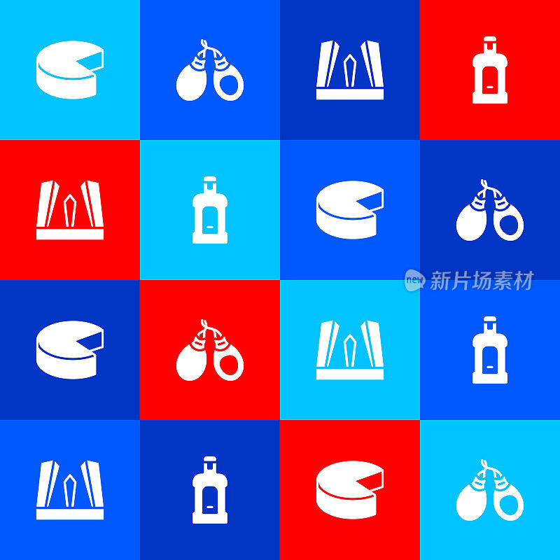 Set Cheese, Castanets, Gate of Europe and Orujo icon. Vector